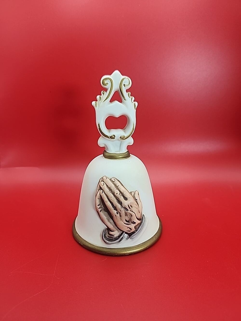 Vintage Homco Praying Hands Ceramic Bell Hand Painted Religious Christianity